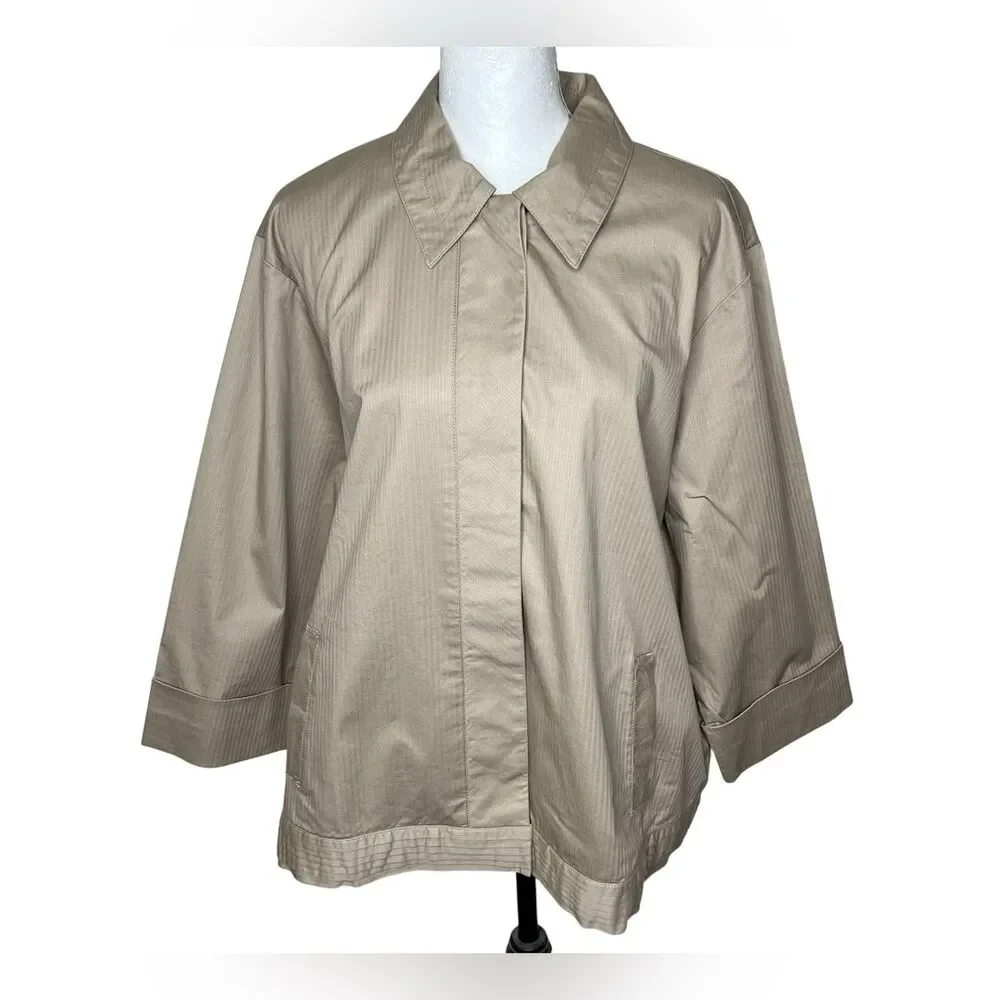New Coldwater Creek Classic Beige Short Trench Style Women Jacket S XL Timeless